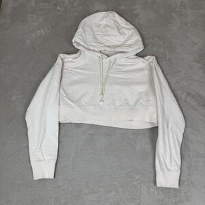 MM6 Maison Margiela Hoodie‎ Womens Medium White Preowned Stain Cropped Pullover